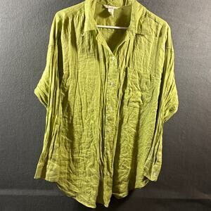 h&m women linen top large green coastal beach vacation boho artsy lagenlook art